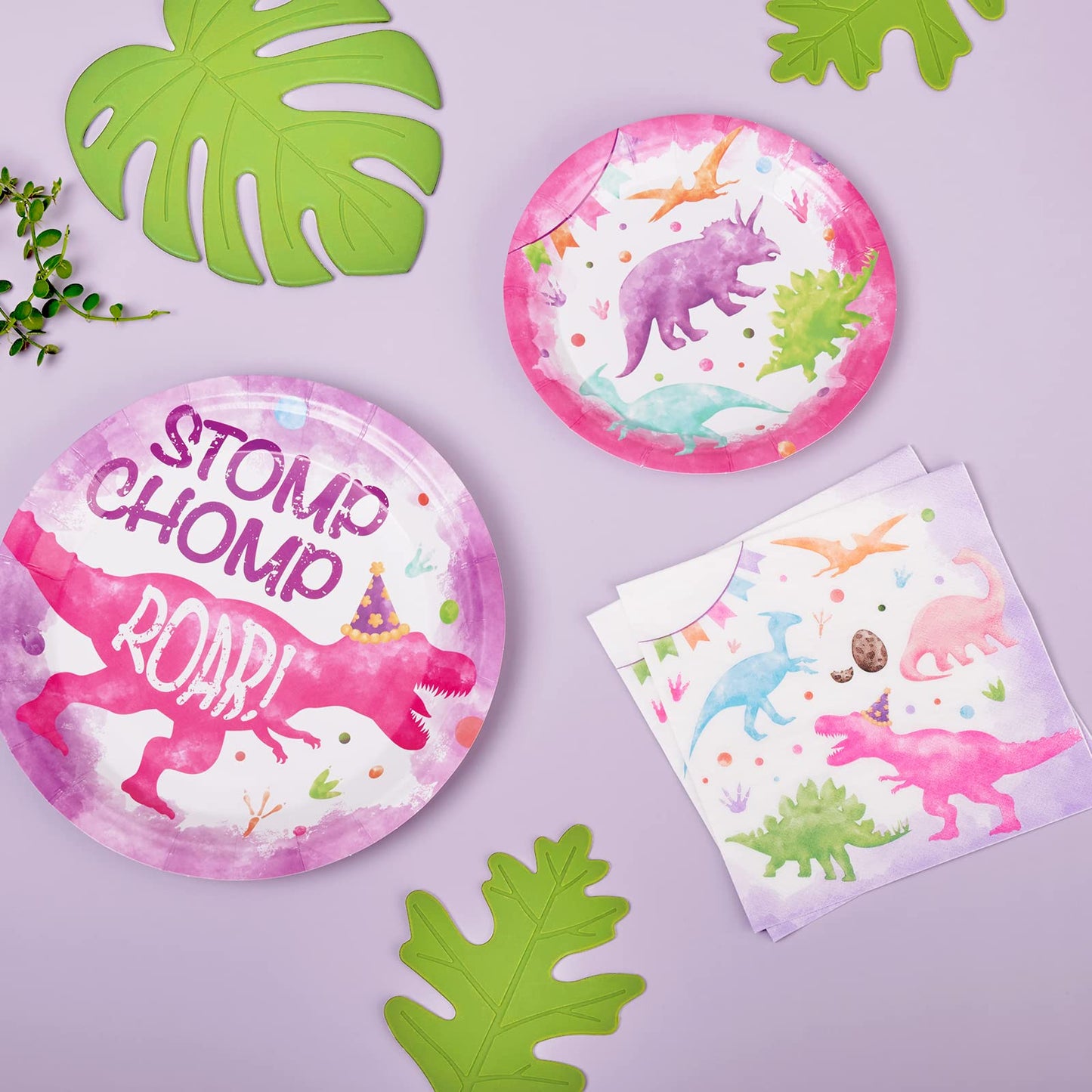Wernnsai Pink Dinosaur Party Supplies - 48 Pcs Dinosaur Paper Plates Napkins Dino Dinner Plates And Napkins Girls Birthday Party Tableware For Kids Birthday Baby Shower Decorations Serves 16 Guests