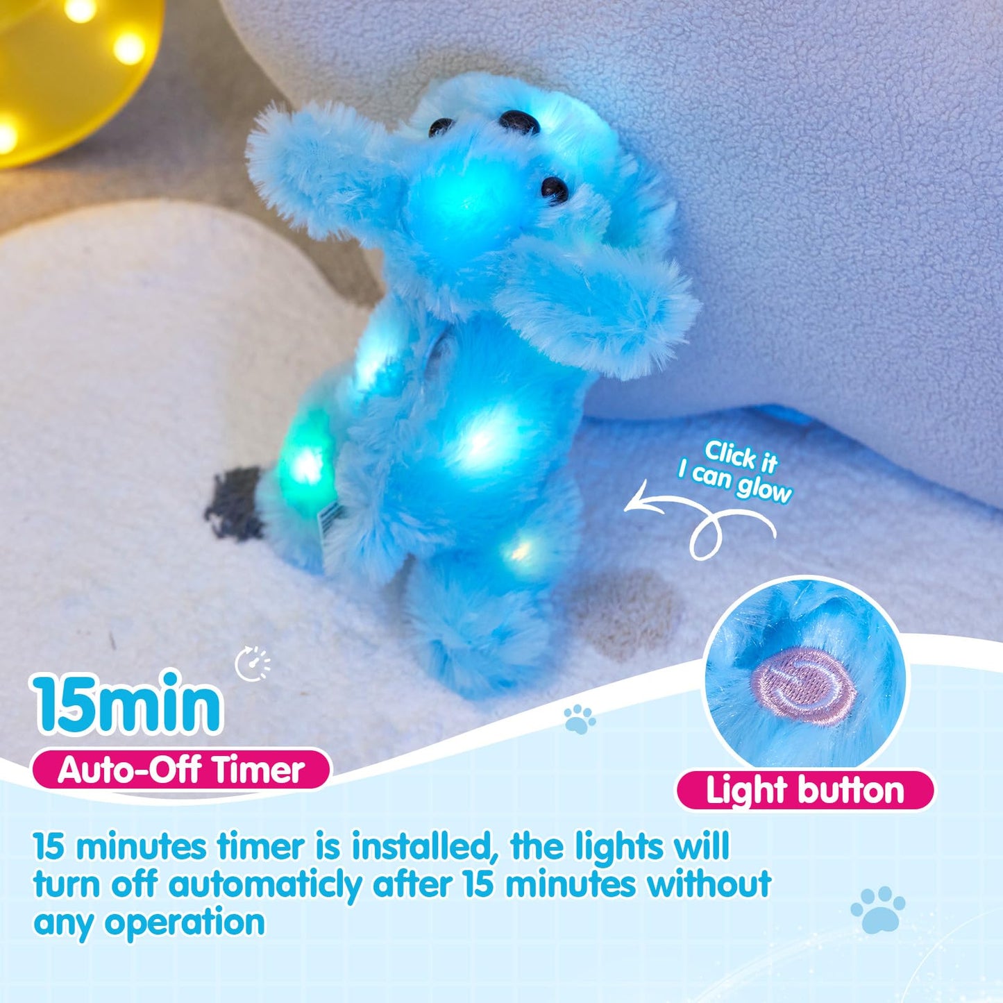 Wewill 10'' Light Up Blue Puppy Dog Led Stuffed Animal With Colorful Night Light Glow Soft Plush Toy Gifts For Kids On Christmas Birthday Valentines Day