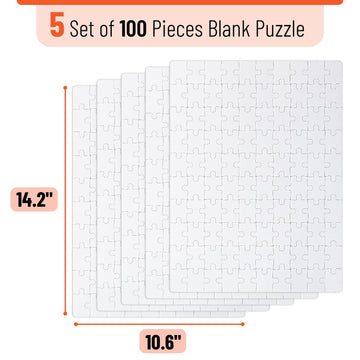 Mr. Pen- Blank Puzzle, 5 Pack, 100 Pieces/Pack, 10.6' X 14.2', White Puzzle, Blank Puzzles To Draw On, All White Puzzle, Blank Puzzle Pieces To Write On, Blank Jigsaw Puzzle Pieces