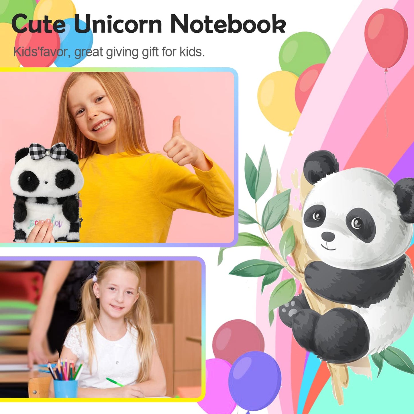 Yoytoo Panda Diary For Girls With Lock And Keys, Plush Panda Notebook Journal With 160 Pages For Writing Drawing, Birthday Gift For School Students Teens Kids