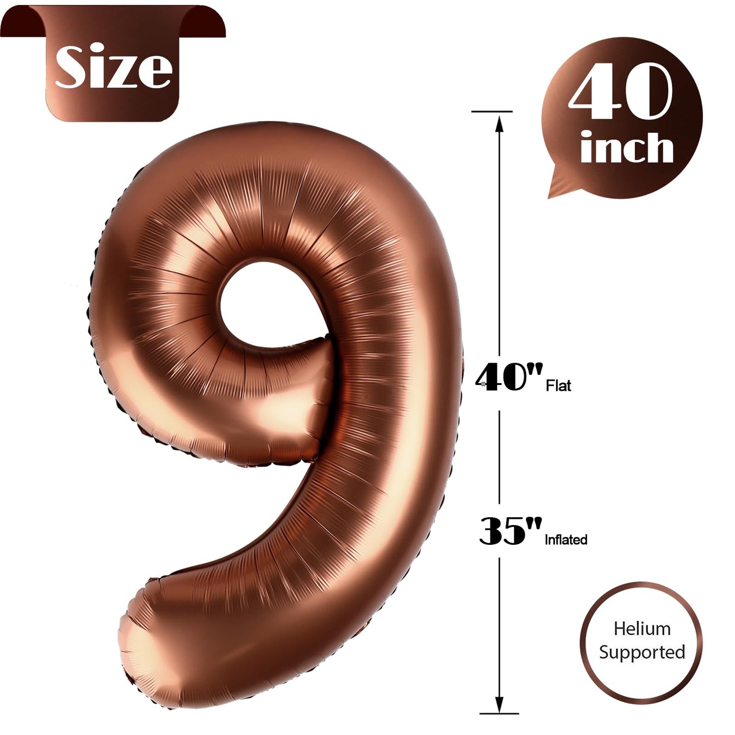 Dark Brown 9 Balloon, Coffee Brown Number Balloons 40 Inch, 9Th Giant Chocolate Brown Birthday Decorations For Boys Girls,19Th 2