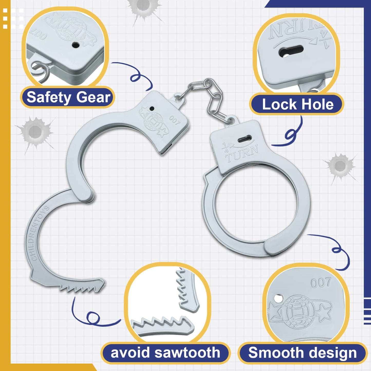 Junkin Plastic Handcuffs Toy With Safety Release Keys Hand Cuffs Fun Party Favor Gift, Stage Costume Prop Toy Halloween Police A