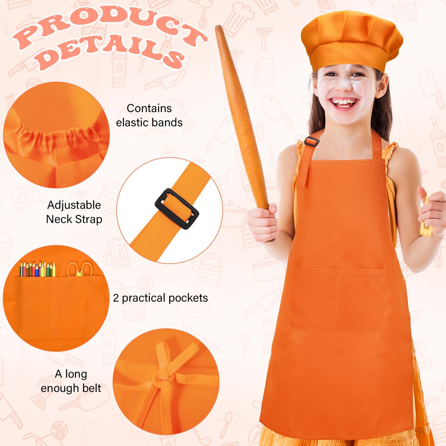 40 Pcs Kids Apron Chef Hat Set Boys Girls Aprons Chef Apron Hats Bulk for Cooking Painting Children's Bib Apron 7-13 Years (Mixe