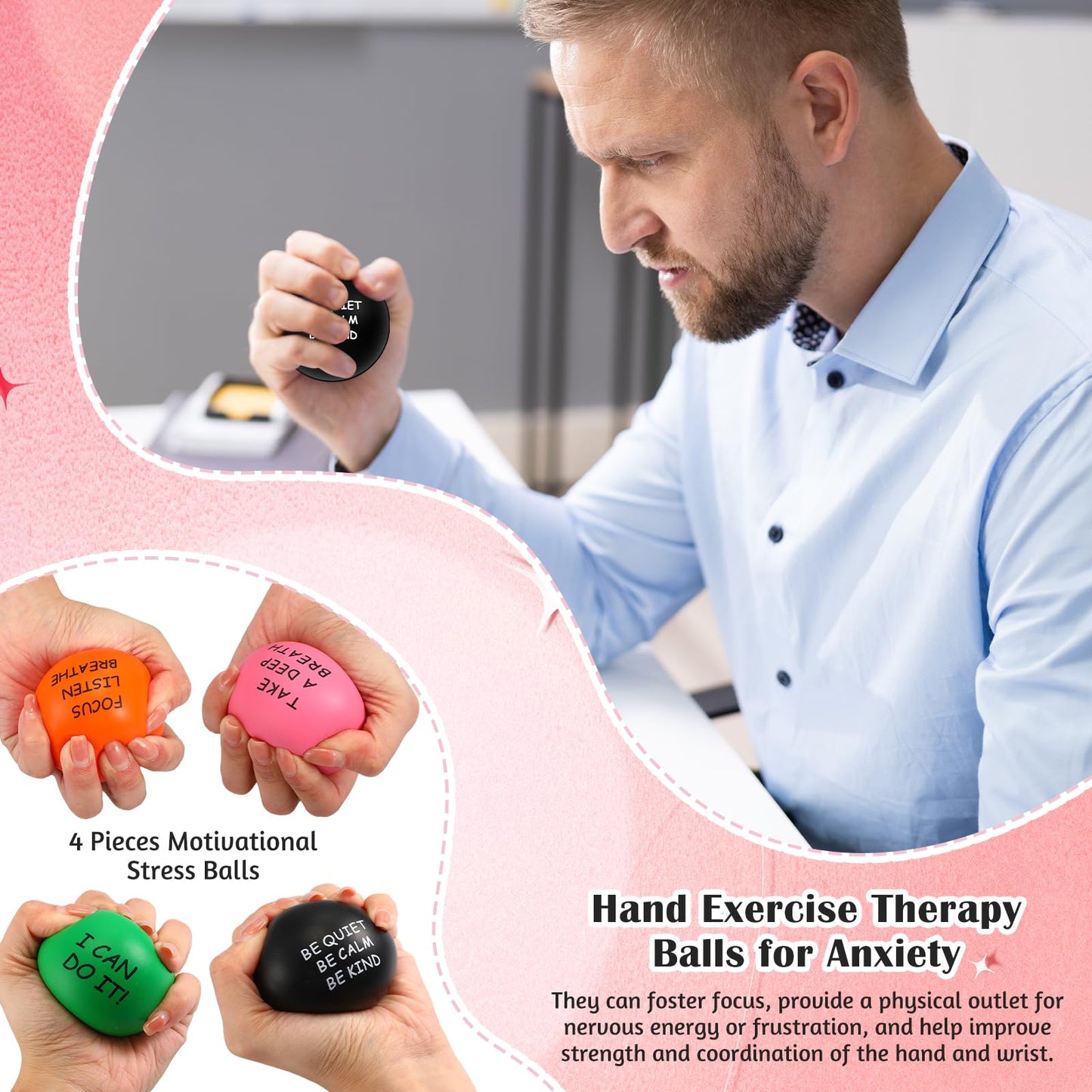 Ceenna 4 Pcs Motivational Stress Balls For Adults 2.5 Inch Stress Relief Balls With Inspirational Quotes For Encouraging Motivat