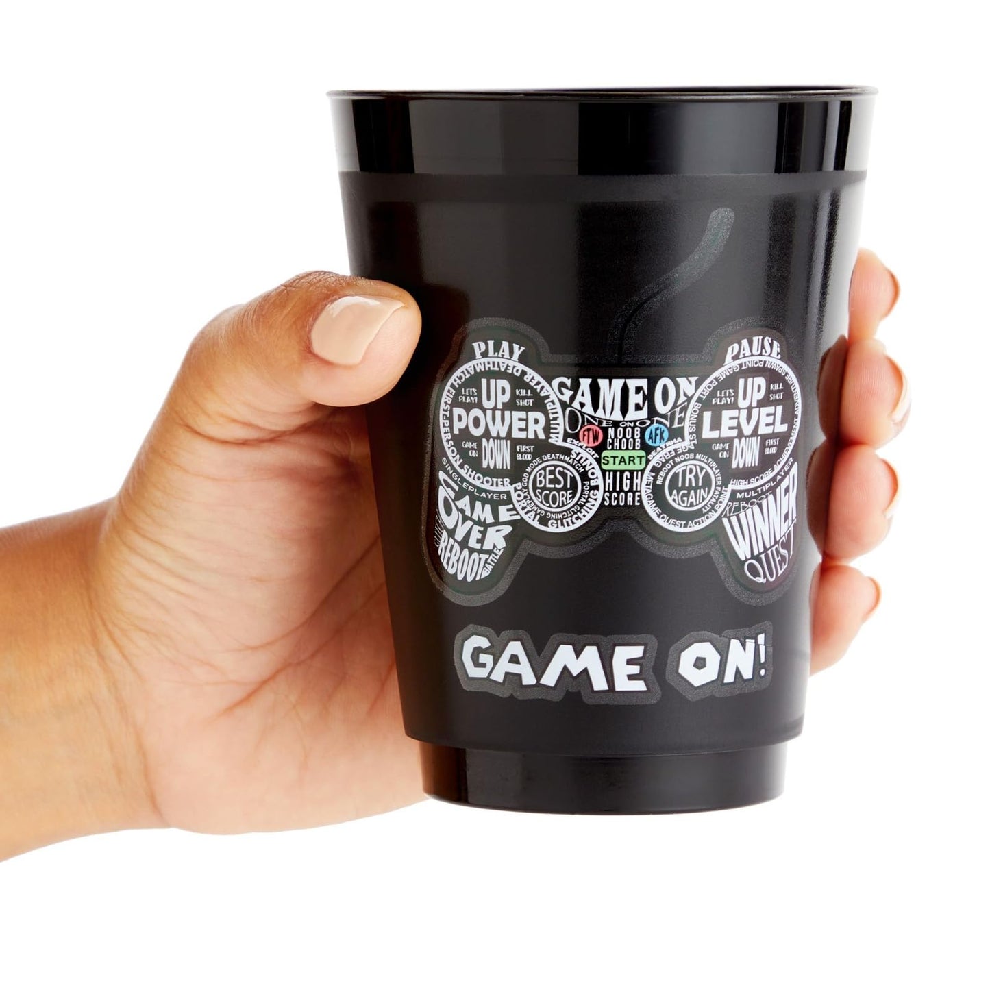 BLUE PANDA Video Game Party Cups for Kids Birthday (16 oz, Black, 16 Pack)