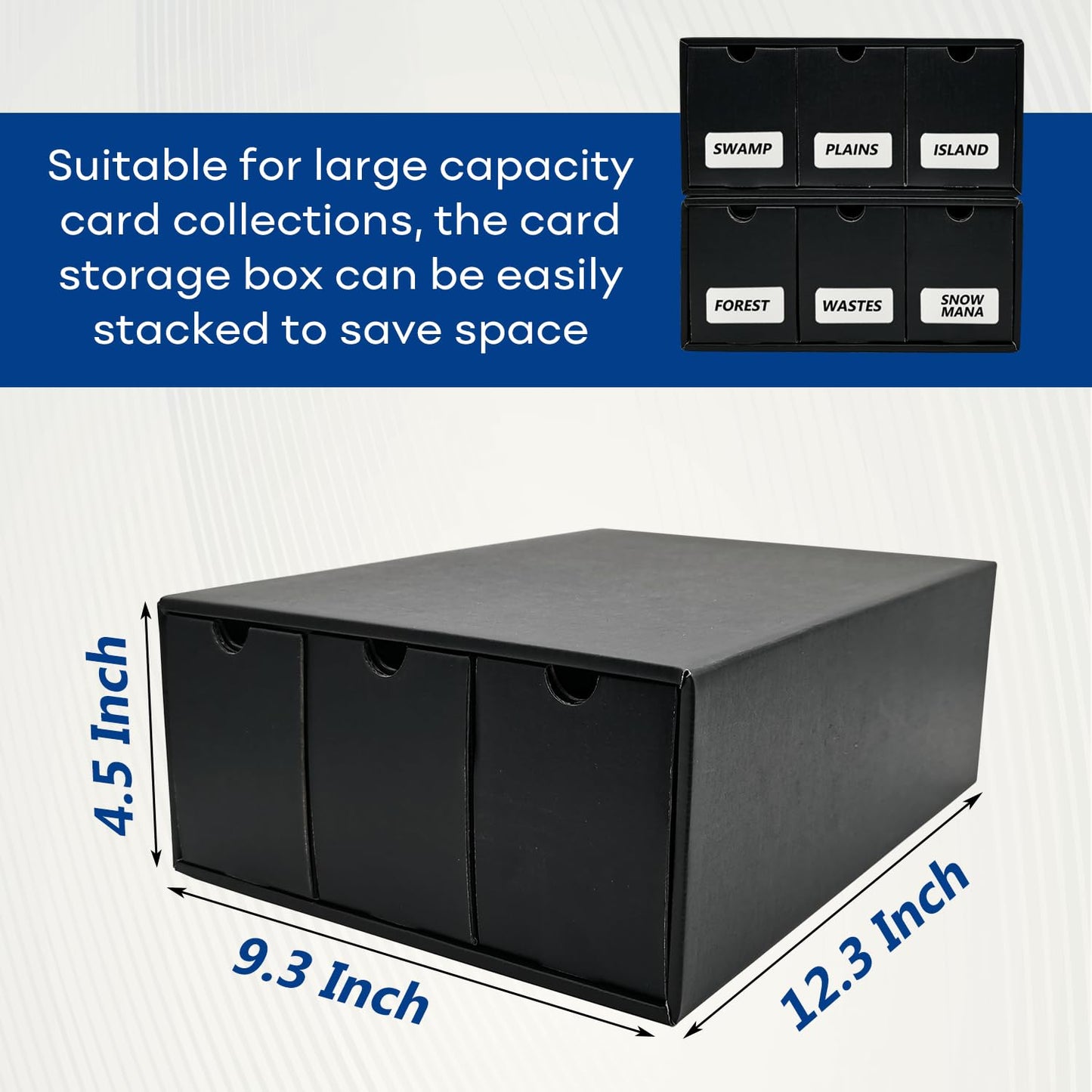 Fageverld Trading Card Storage Box, 12 Drawer Cardboard Box with 50 Dividers for MTG, TCG, Magic, Baseball - Black