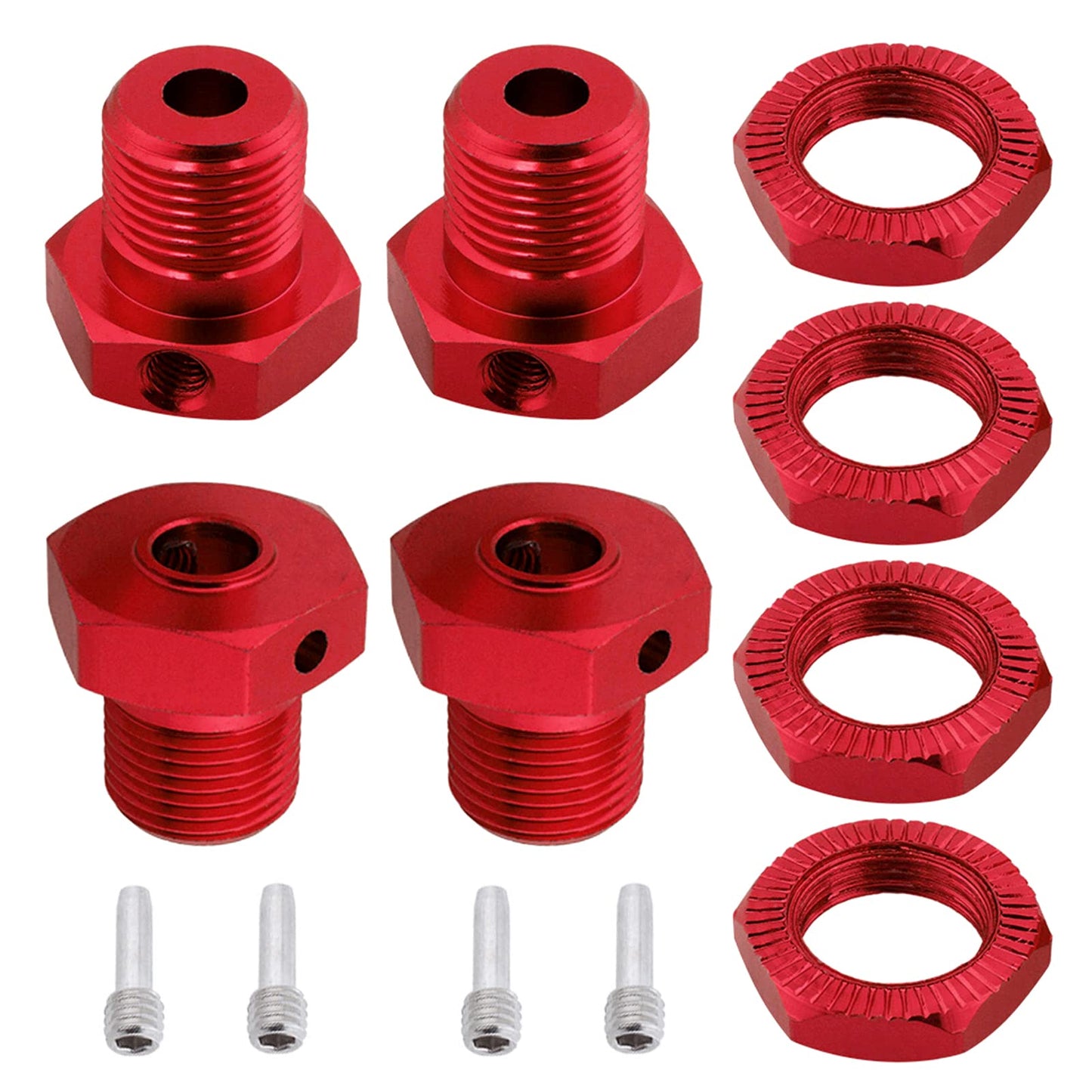 Hobbypark Aluminum 17Mm Hex Wheel Hubs & Nuts W/Wrench For 1/10 Scale Traxxas E-Revo, Revo 3.3, E-Maxx, Summit (With Red Adapter