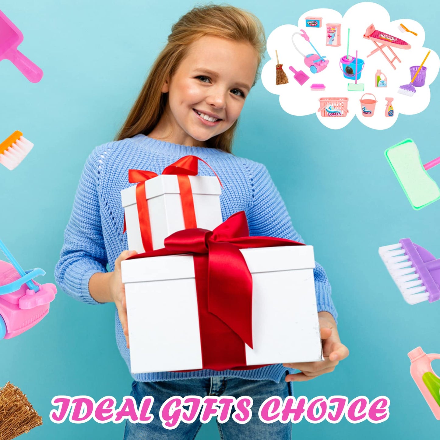 Sotogo 18 Pieces Doll Housework Cleaning Supplies Miniature Mini Dollhouse Accessories Dollhouse Furniture Decoration Accessories For Dolls Pretend Play