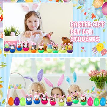 Lunmon 12 Pcs Prefilled Easter Eggs Filled with Mini Plush Animal Toys for Kids Baster Stuffer Filler Stuffed Animals with Carro