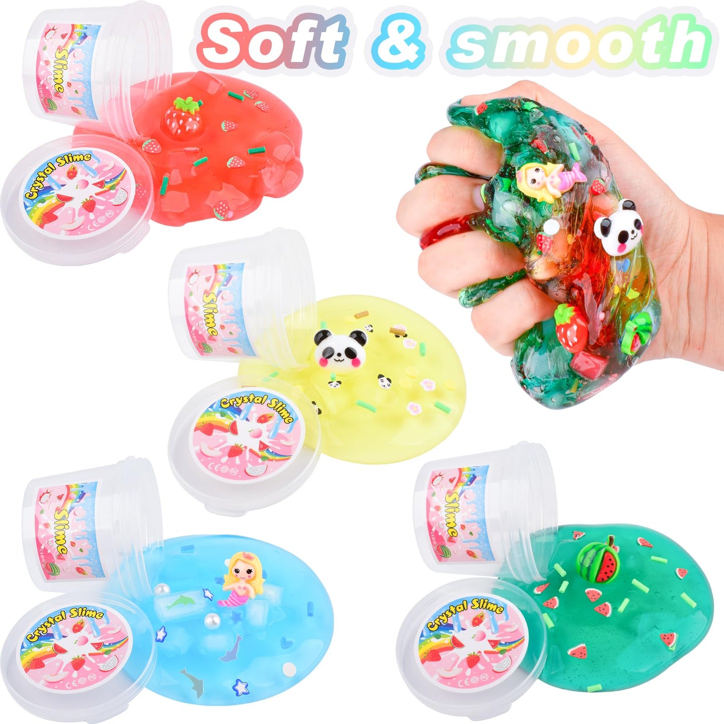 8 Pack Jelly Cube Clear Slime Kit, Crunchy Slime with Peach, Strawberry and Watermelon Charms, Super Soft and Non-Sticky, Stress