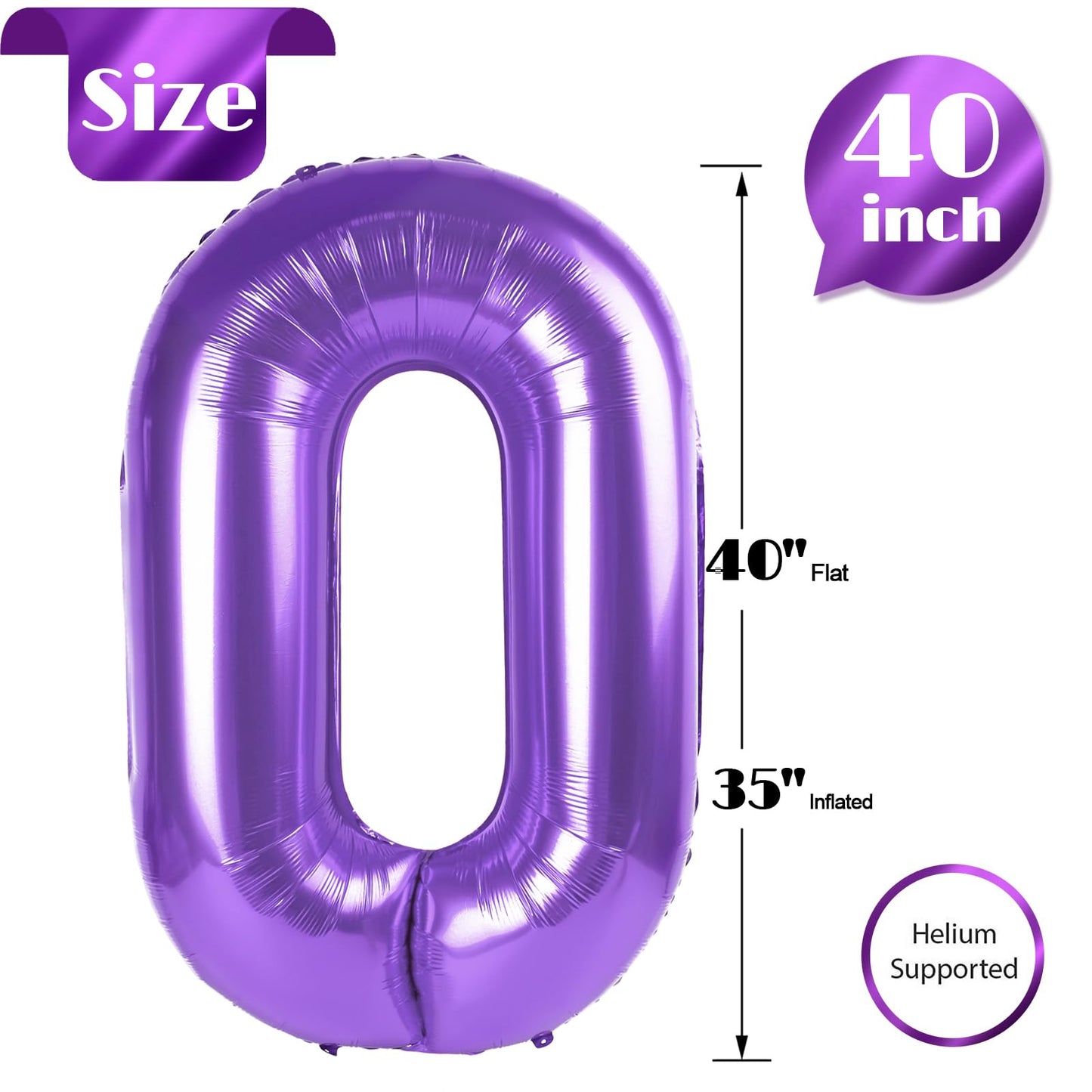 Purple Number 0 Balloon 40 Inch, 0 Balloon Numberfor 10Th 20Th 30Th 40Th 50Th 60Th Birthday Decorations, Purple Party Supplies F