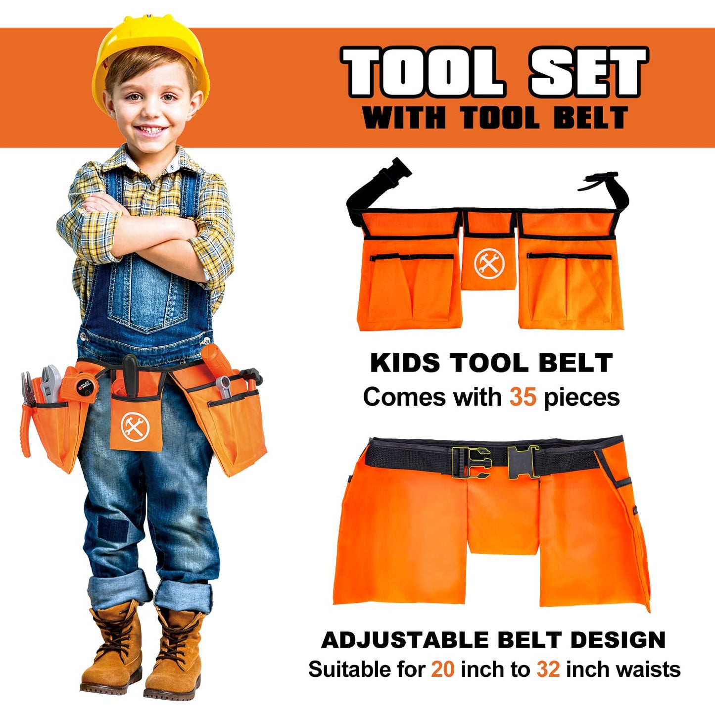 TOY Life Kids Tool Set for Boy Ages 4-6 with Kids Tool Belt, Toddler Tool Set, Tools for Kids, Kids Tool Box, Toy Tool Set with