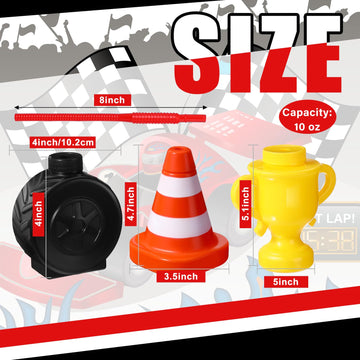 Mifoci Race Car Cups with Straws Plastic Traffic Cone Cups Tire Cups with Straws for Kids Yellow Trophy Cups Construction Party