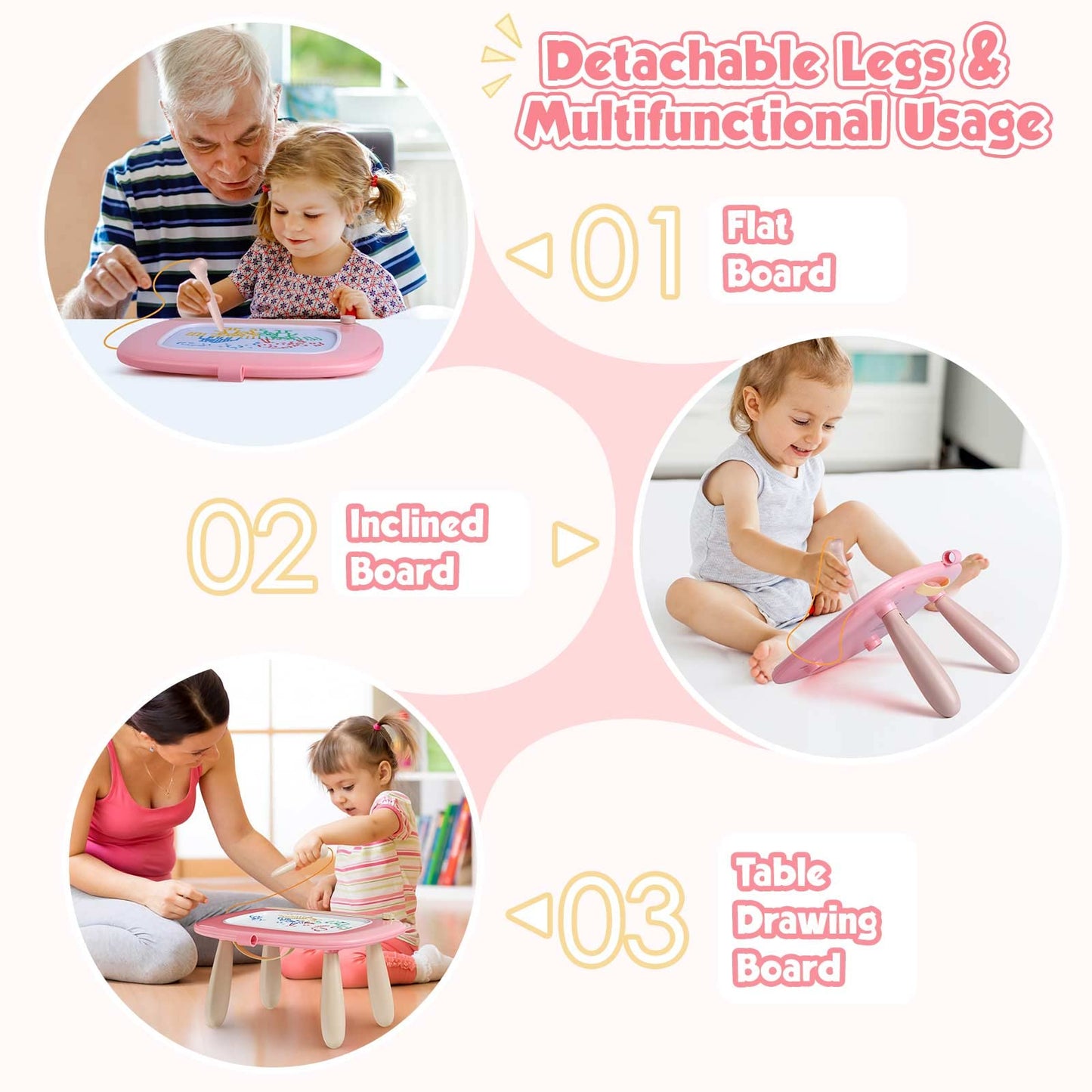 Smasiagon Magnetic Drawing Board for Toddlers, 10"W x 4.5"H, Light Pink, ABS Material, Ideal Birthday/Christmas Gift for Ages 1-3