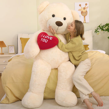 Tezituor 6 Feet Giant Teddy Bear - “I Love You” Red Heart, White with Heart, Polyester Stuffed Animal for Gifts and Special Occasions
