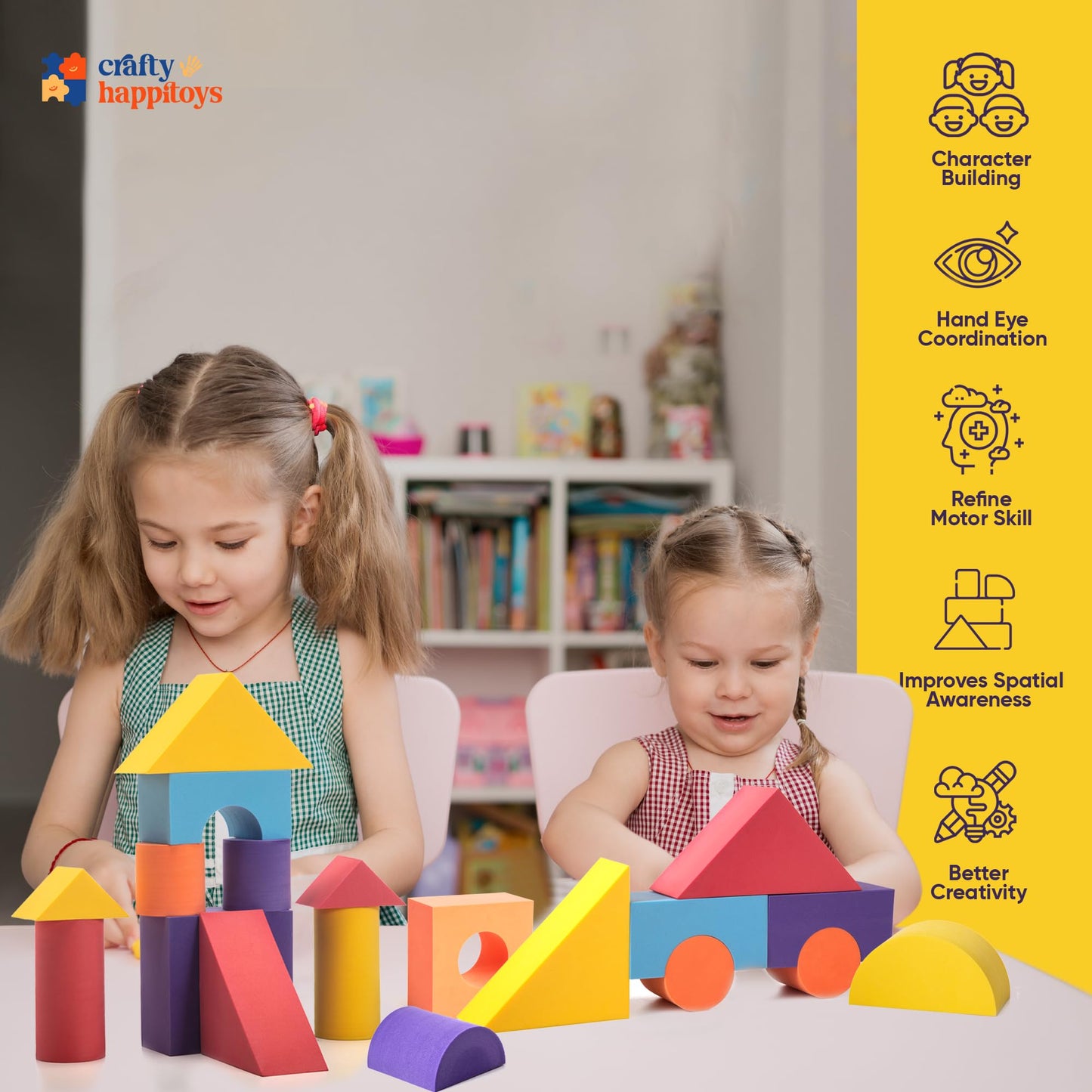 Set Of 34 Jumbo Large Foam Blocks For Toddlers - Stacking Soft Blocks For Kids With Shapes & Colors Learning - Construction Buil