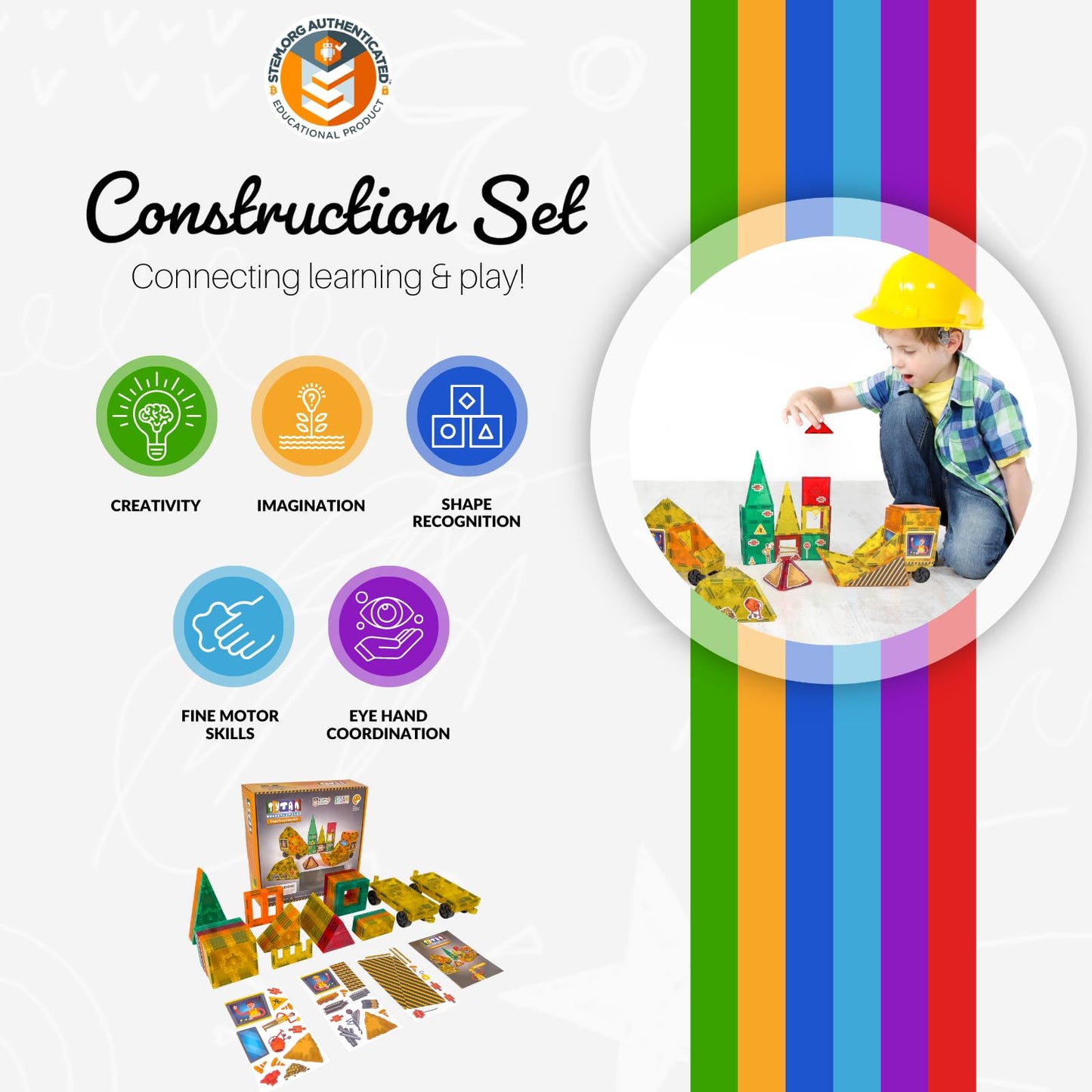 Tytan Tiles Pirate Ship & Island 60-Piece Magnetic Tiles Building Set, Fun Kids Stem Toy, Creative Play, Shape & Pattern Recogni
