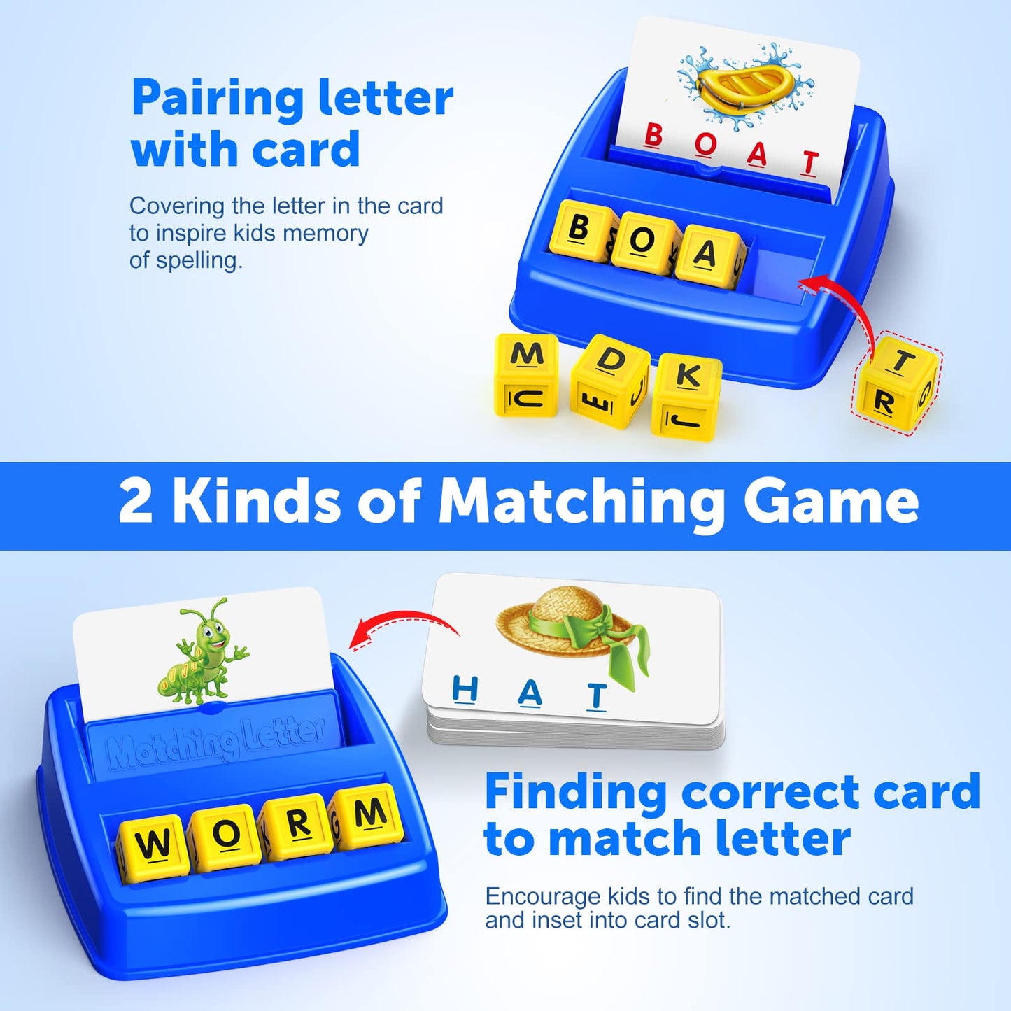Easter Basket Stuffer Learning Games For Kids Ages 3-8, Matching Letter Game For Kids Toys Ages 3-8 Educational Toys For 3-8 Year Olds Boys Girls Birthday Party Gifts For 3-8 Year Olds Boys Girls Blue