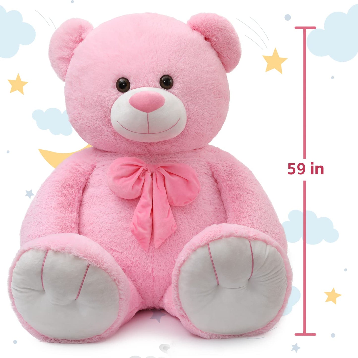 Tezituor Giant Pink Teddy Bear 5 Feet, Soft 59' Big Bear Stuffed Animal Life Size Plush Bear Toy Valentine'S Christmas Birthday Gift For Girlfriend Kids