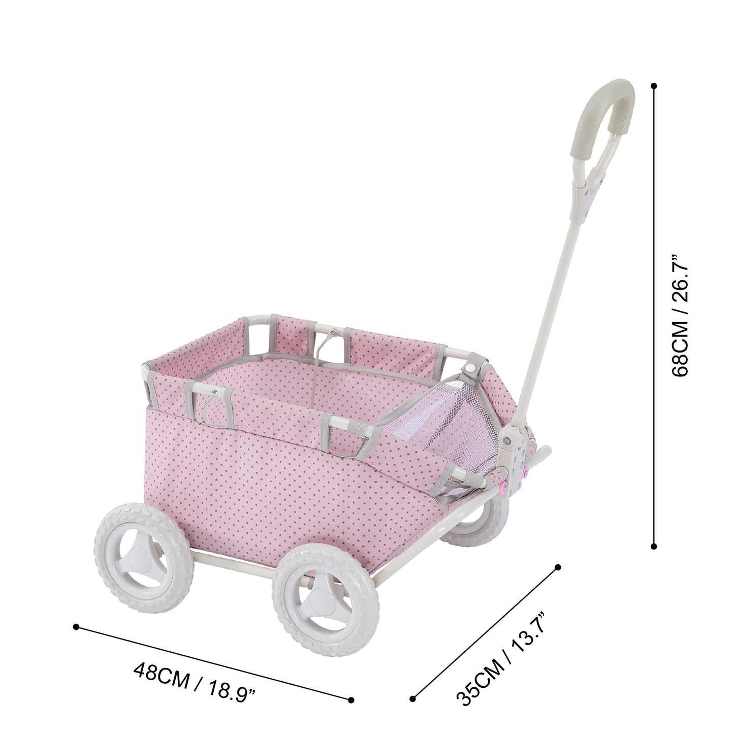 Olivia'S Little World - Polka Dots Folding Princess Baby Doll Wagon, Toy Storage Wagon, Doll Furniture, Pink Polka Dots