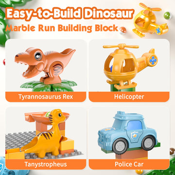 Airkid Marble Runs For Kids 4-8, Marble Runs Building Blocks With Dinosaur Toys, Stem Building Toys, Compatible With All Major B