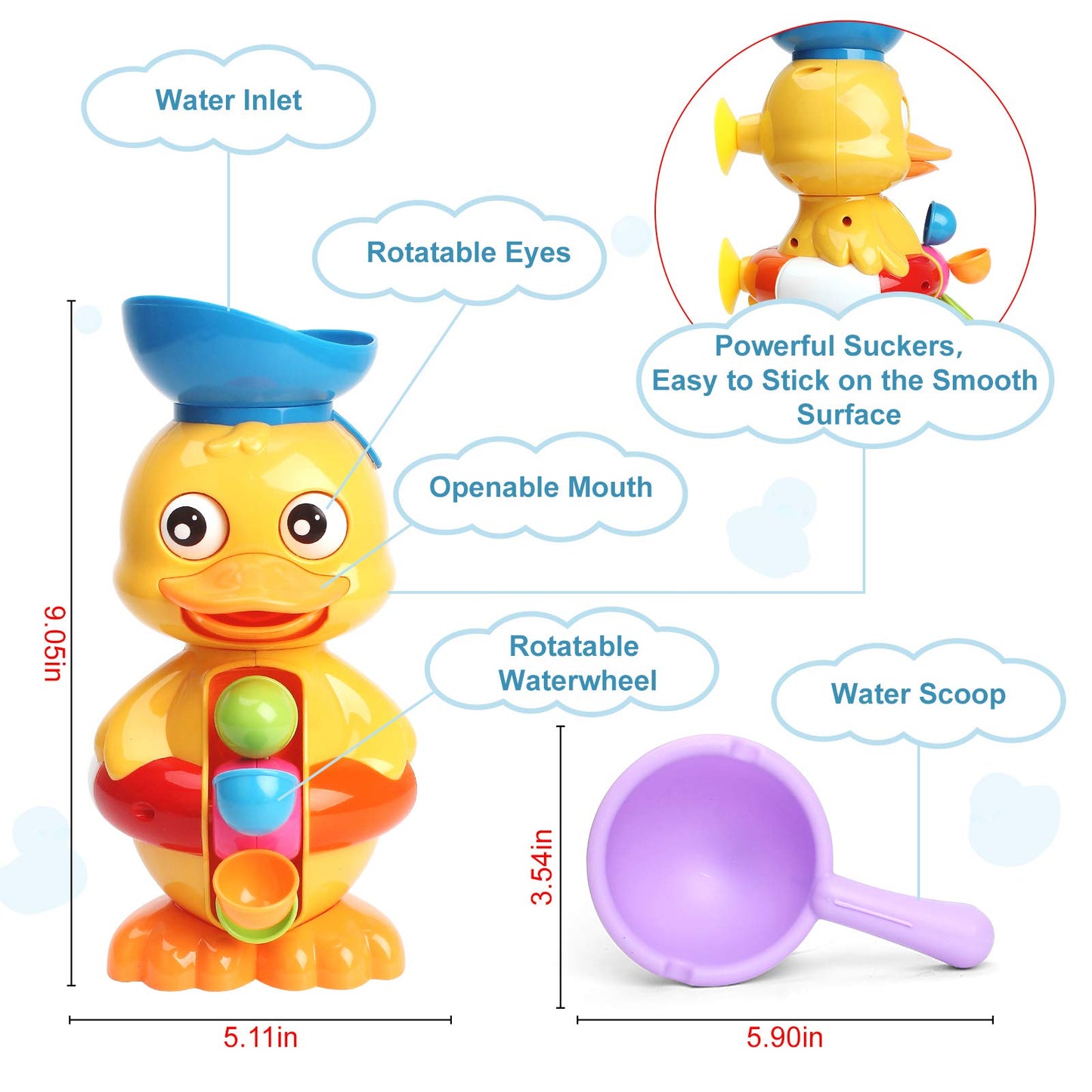 Sitodier Bath Bathtub Toys For Toddlers 18+ Months | Duck Bathtub Toys With Rotatable Waterwheel/Eyes | Bathroom Strong Suckers Water Scoop Fun Bath Toys For Toddlers Boys Girls 2-4 Years