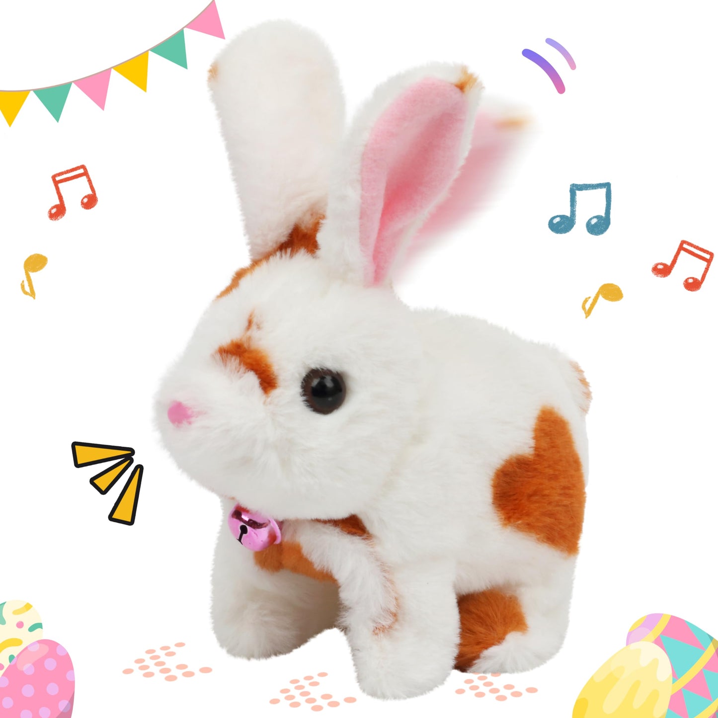 Easfan Easter Rabbit Grey Plush Toy Jumping Spotted Rabbit Talking Hopping Ears Nose Moving Educational Plush Singing Shaking Gl