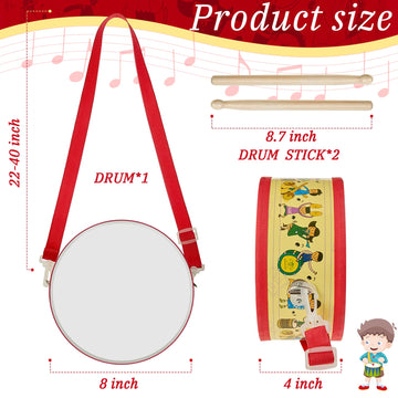 Kids Drum Set 7.87 In Wooden Toy Drum With Adjustable Strap 2 Drumsticks Educational Sensory Musical Instrument Drum Set For Tod