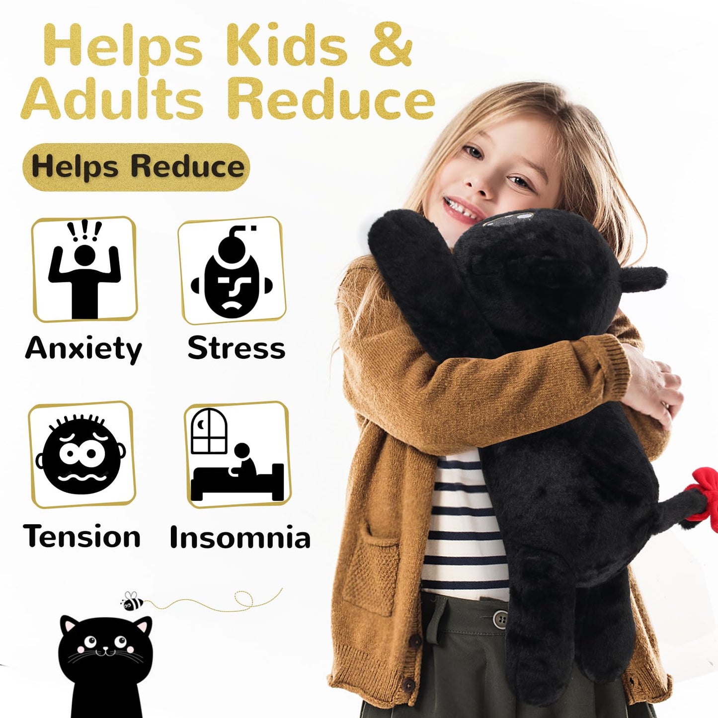 Meowtastic Black Cat Weighted Stuffed Animals - 22 Inch 4.5 Pounds Weighted Plush Kitten Stuffed Animal - Big Stuffed Cat Weighted Plush Pillow - Cute Plush Toys Gifts For Kids & Adults (22' 4.5 Lbs)