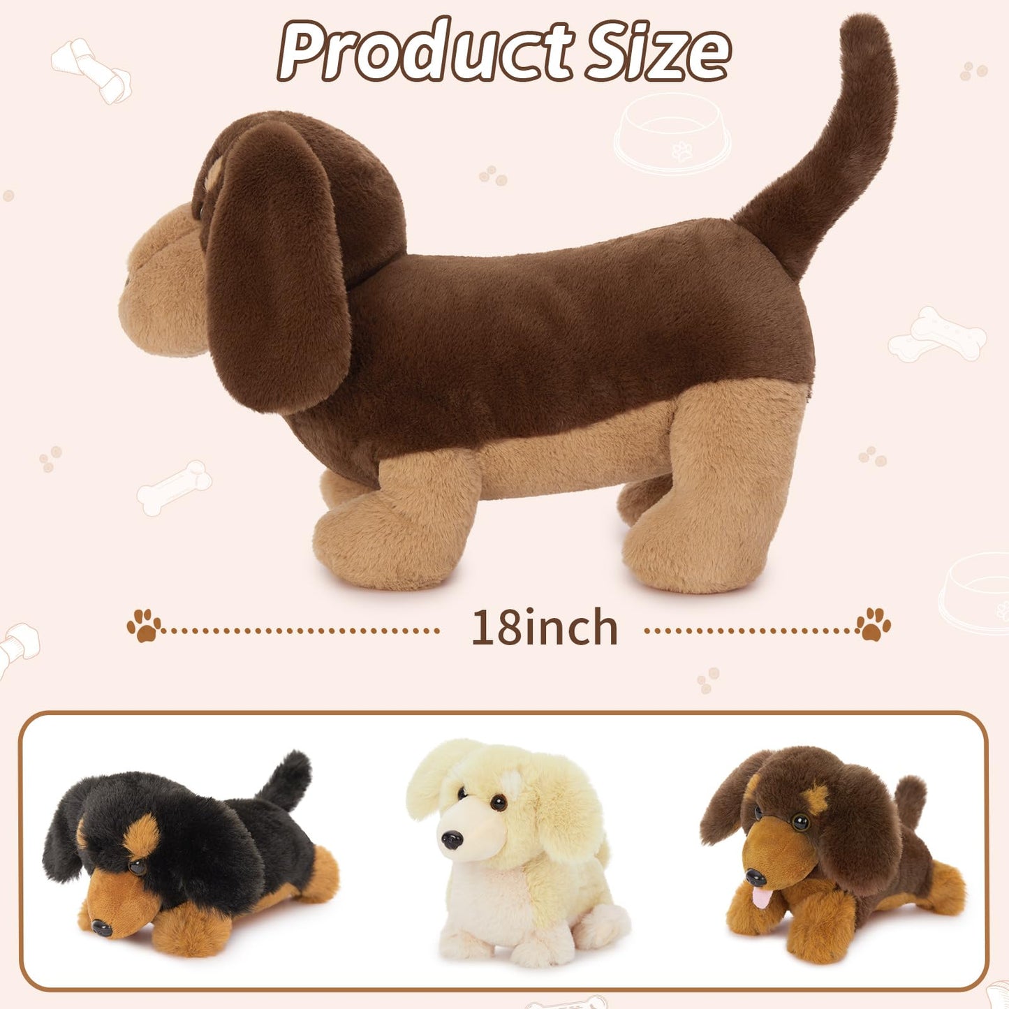 Tezituor Dachshund Stuffed Animal With 3 Babies,17.7 Inches Weiner Dog Plush Toy Puppy Stuffed Animal Birthday For Kids Girls Boys