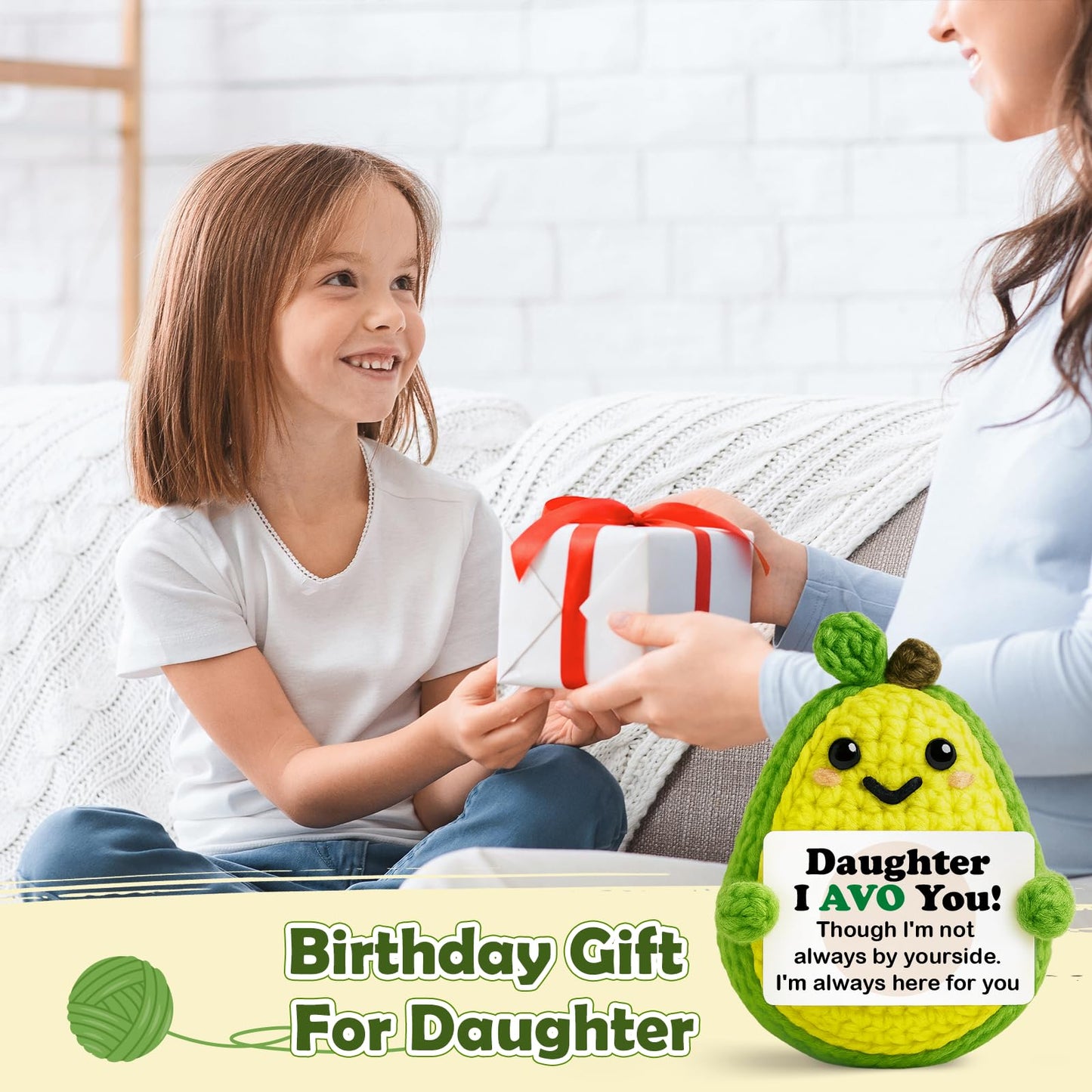 GiftMark Daughter Gifts from Mom Dad Positive Crochet Avocado Emotional Cheer Support Crochet Mini Handmade Funny Birthday Graduation Gift Present Ideas for Daughter Teen