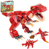 HSANHE 3 in 1 Dinosaurs Building Kits, 287PCS Educational Toys for Kids Age 6-10, Medium Size, Red, ABS Material