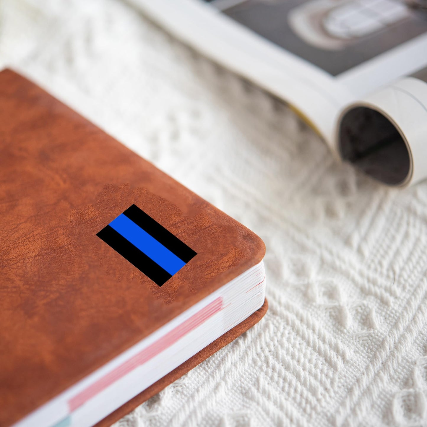 250 Leo Law Enforcement Rectangle Blue Line Flag Stickers - Black Rectangle With Blue Line For Police Support