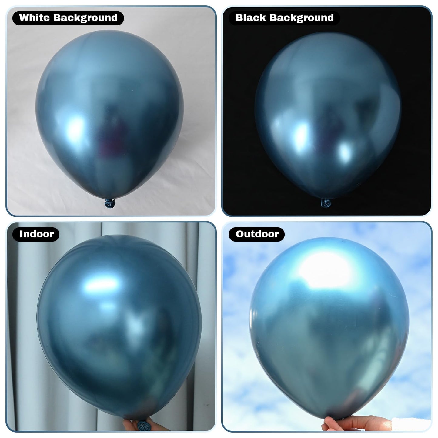 Jobkoo Blue Metallic Balloons, 50Pcs 10Inch Chrome Blue Balloons Metallic Blue Party Balloons Dark Peacock Blue Chrome Helium La