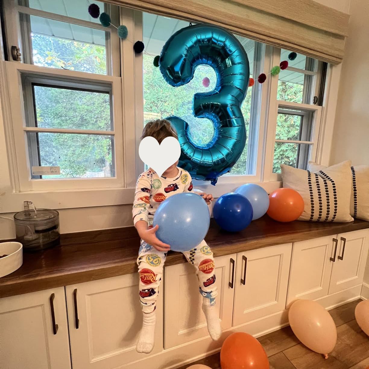Paticool 40 Inch Blue Number Balloon 3, Large Number Foil Balloons Mylar For Girl Boy Birthday Party Celebration Decorations Sup