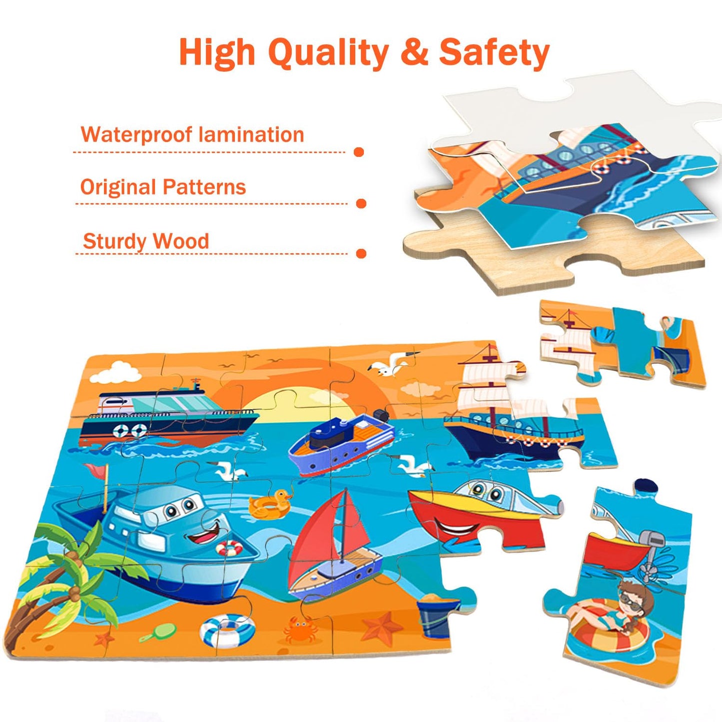 Puzzles For Kids Ages 4-6,24 Pieces Wooden Puzzles For Toddlers Ages 3-5 4-8 3 4 5 6 3-4 Year Olds.4 Pack Car Puzzle Set Childre