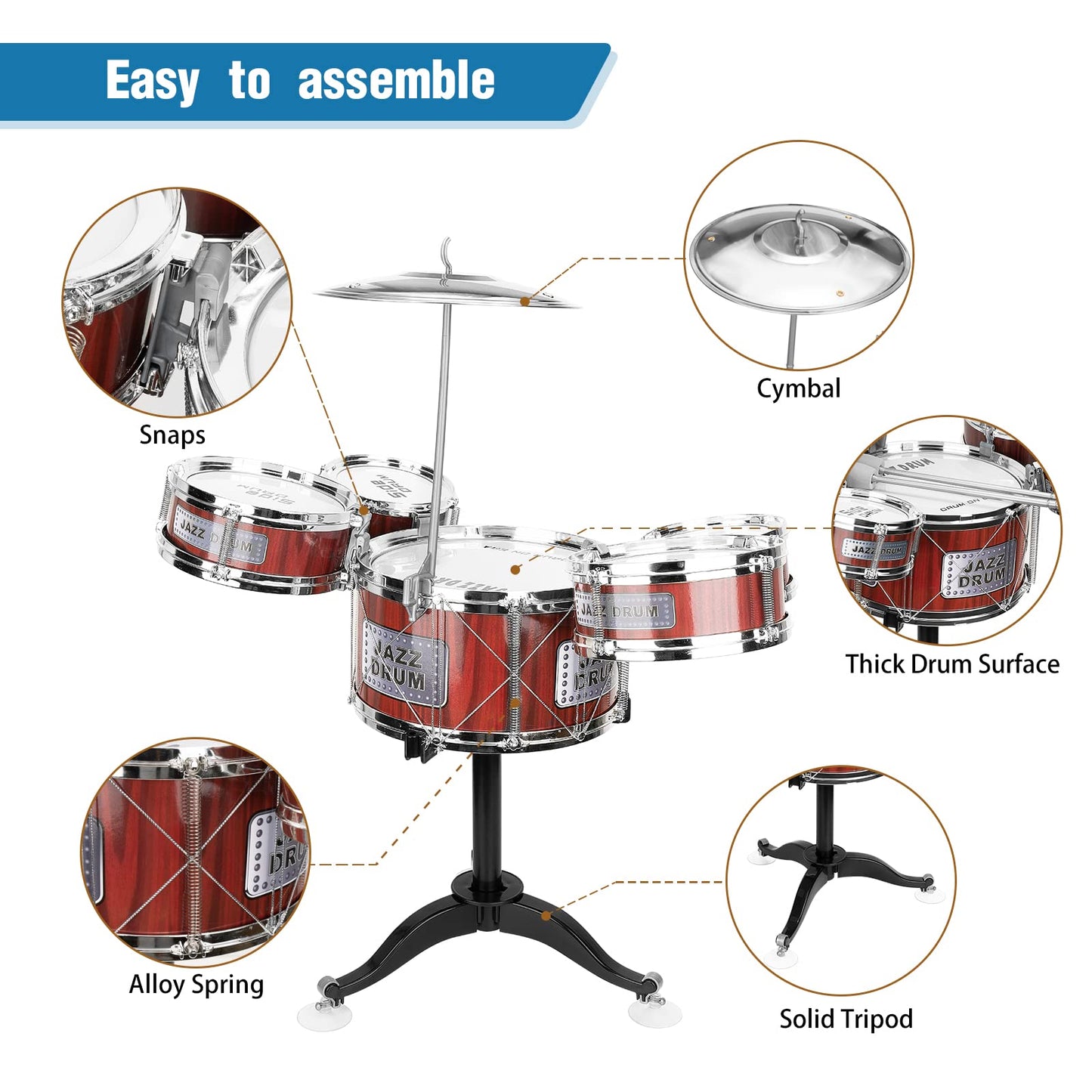 Toddler Musical Toys Drum Set For Kids Age 2-4 - Jazz Rock Drum Kit Set Musical Instruments Toy For Christmas Party Birthday Gif
