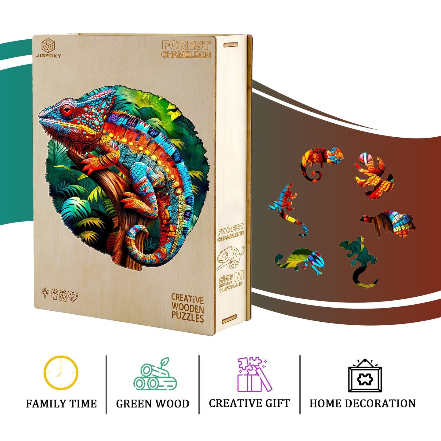 Jigfoxy Wooden Puzzles For Adults, Chameleon Wood Puzzles Adult, Unique Animal Shape Wooden Jigsaw Puzzles For Adults, Birthday Gifts For Puzzle Lovers, Family, Friend (Xl-17.3 * 17.4In-450 Pcs)