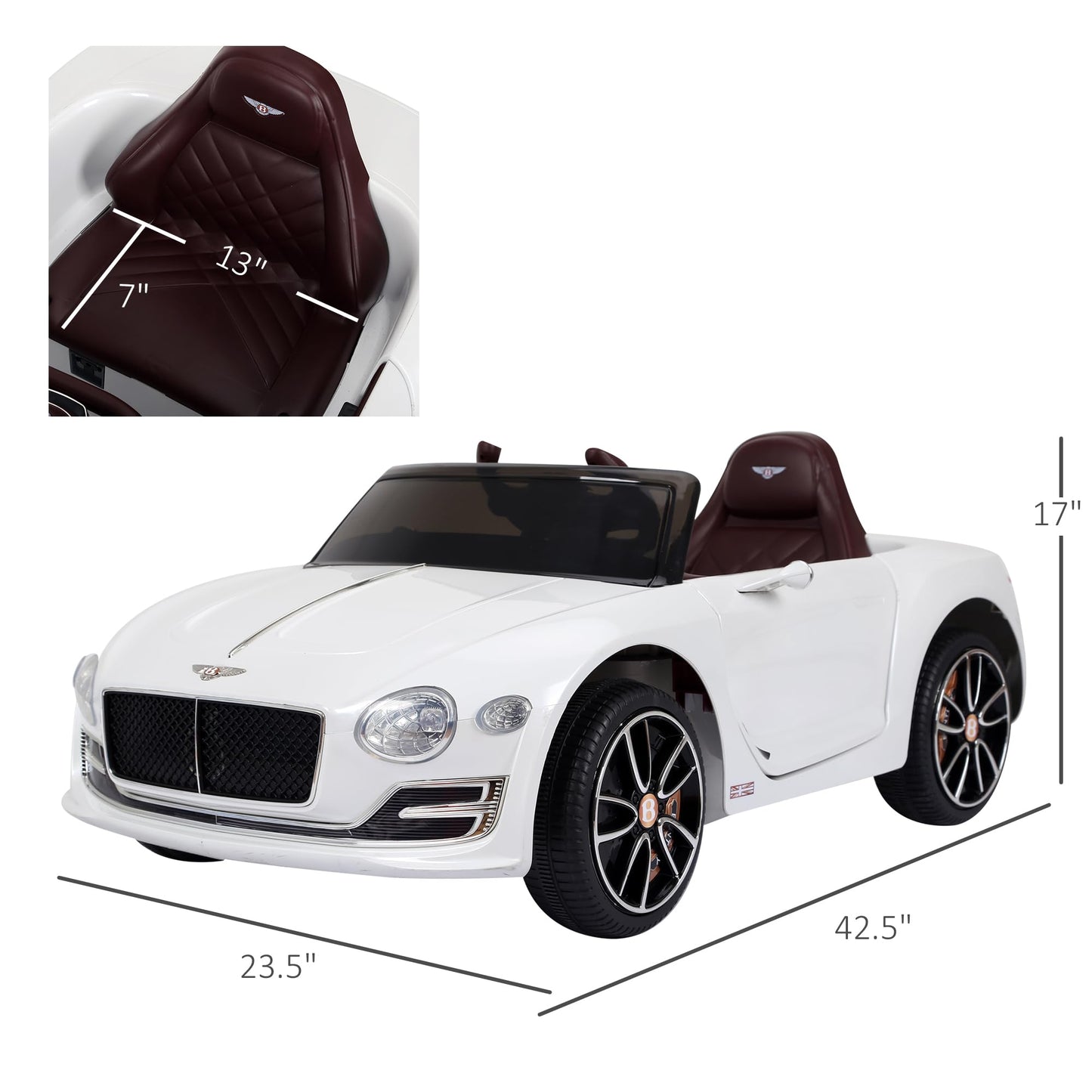 Aosom Licensed Bentley Exp12 Kids Electric Car With Parent Remote Control, 12V Ride On Car With Butterfly Doors, Startup Sound, Suspension, Mp3 Player, Songs, Horn, Lights, White