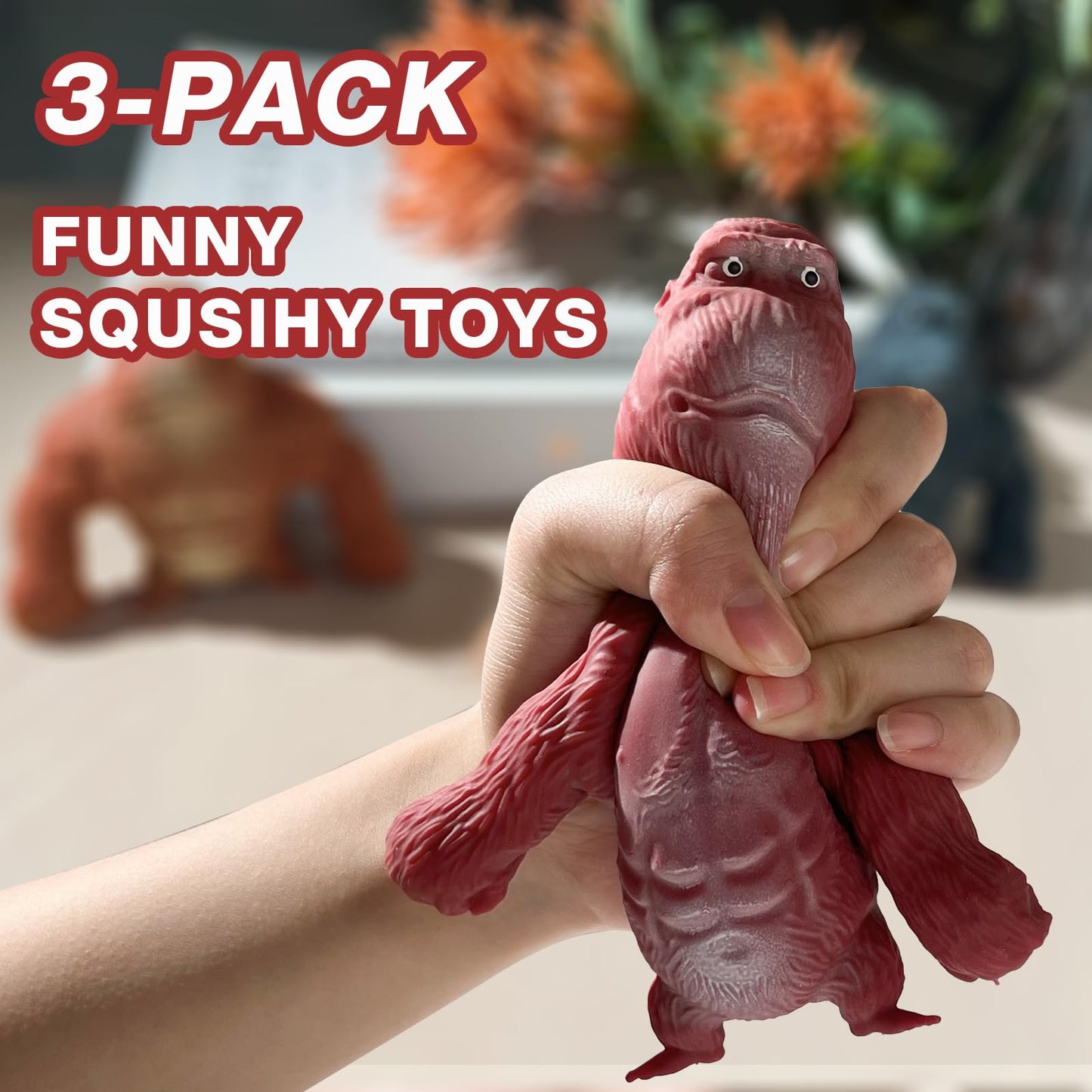 Squishy Monkey Stretch Gorilla Toy - 3Pack Of Big Sensory Monkey Stretchy Toys,Stress Relief Splat Gorilla Figures For Autism ,Funny Animal Squishy Gorilla Toys Kids And Adults Easter Stuffers