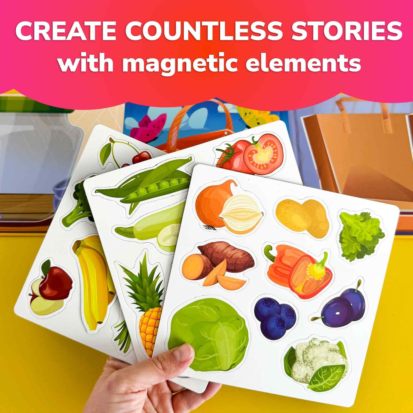 Quokka Travel Magnetic Puzzles For Toddlers 1-3 - 20+Pcs Fruits Game With Extra-Long Play Book - Fun Travel Game Toy For Kids Ag