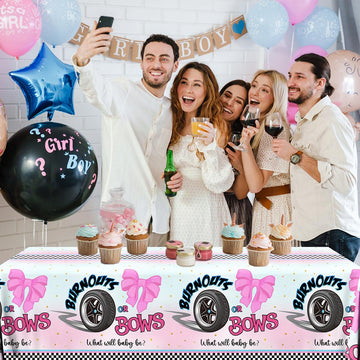 Pymurod 3Pcs Burnouts Or Bows Gender Reveal Tablecloths He Or She Table Covers Burnouts Or Bows Gender Reveal Decorations For Bo