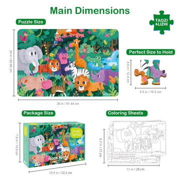 Taozi&Lizhi Jumbo Jigsaw Puzzles, Jungle Animals, Large Floor Puzzle For Kids Ages 3-5, 4-8, Christmas Toddler Puzzles With Hand