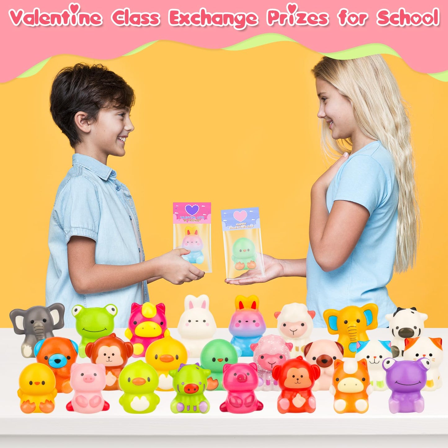 Valentines Day Gifts For Kids, 24Pcs Valentines Cards For Kids Classroom With Animal Squishy Toys, Valentines Gifts For Kids Cla