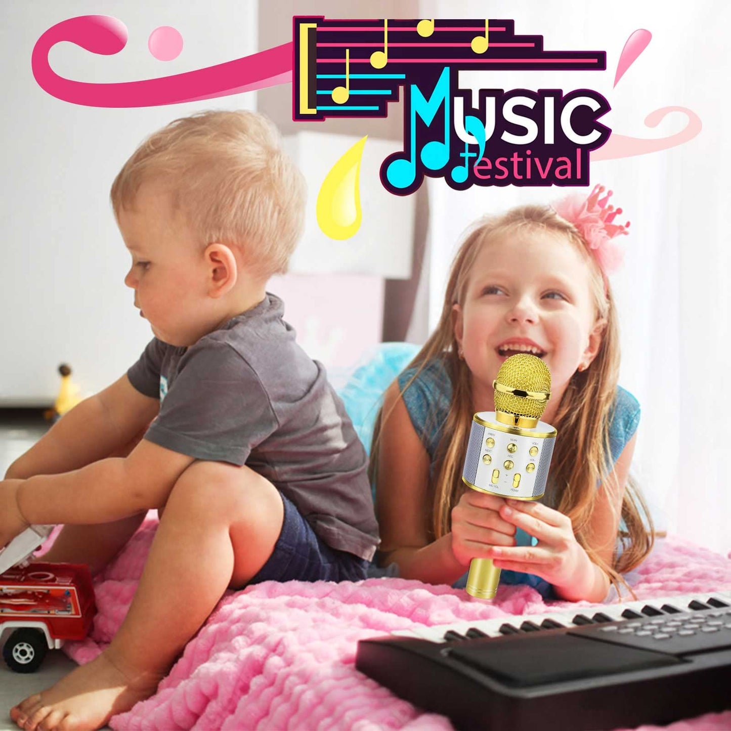Viposoon Birthday Gifts For 3-11 Year Old Girls, Bluetooth Karaoke Microphone For Kids Gifts For Teenage Girls Christmas Stocking Stuffers For Kids Popular Toys For 4-12 Year Old Boys Girls - Gold