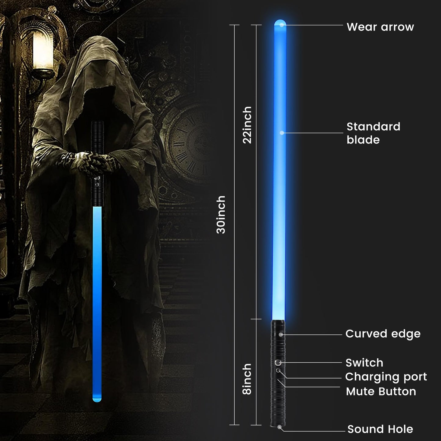 Komiikka Lightsabers Toy Light Saber Swords for Adults Kids 2 Pack, Rechargeable 2 in 1 15 Colors RGB Dueling Swords Toy with Re