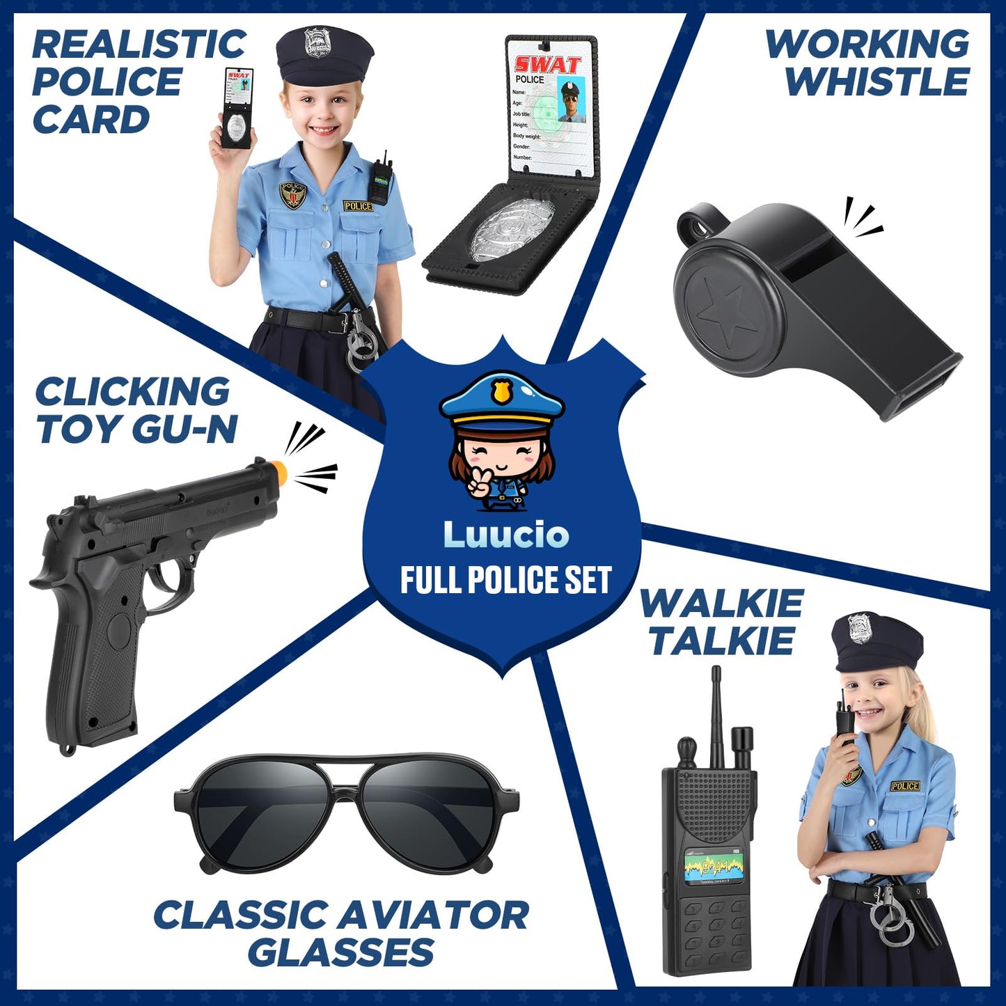 Luucio Girls Police Officer Costume For Kids, Police Costume For Kids, Halloween Costume For Girls, Role Play Kit For Girls