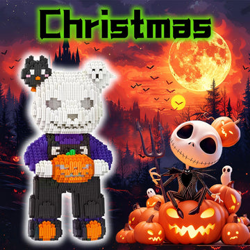 VIIOVOIIV Before Christmas Teddy Pumpkin Bear Micro Building Blocks Set(4500Pieces) Christmas Ornaments Bear Building Blocks Gift for mature-themed