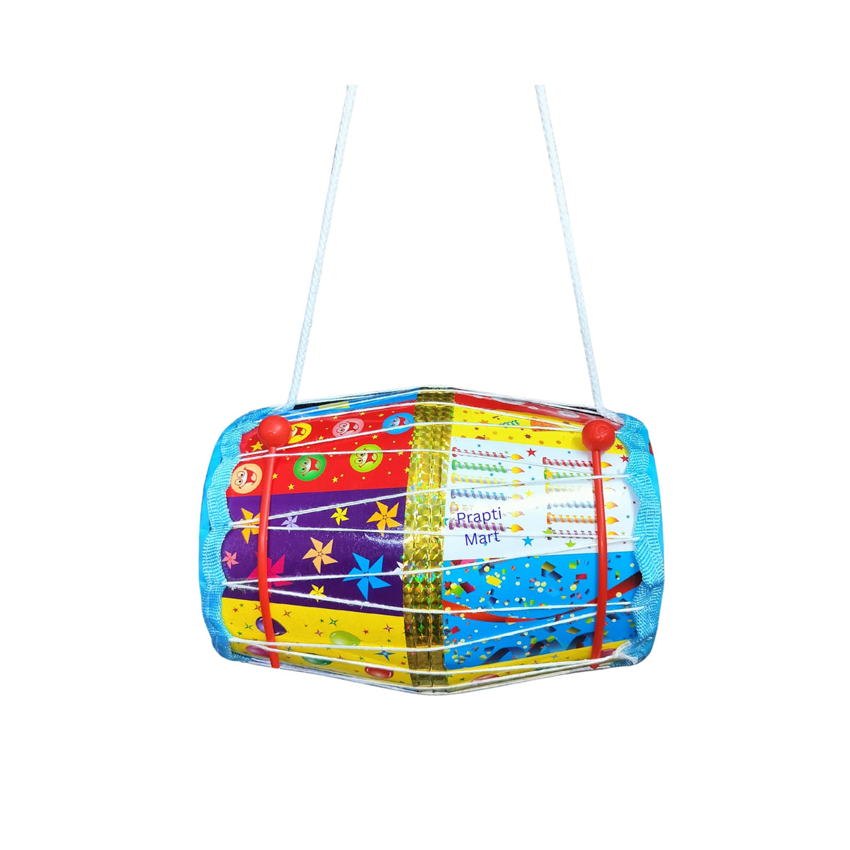 Prapti Mart Kids Musical Dholak With 2 Sticks | Indoor Outdoor Drum Toy | Medium Size MultiColour | Perfect Gift For Kids Age 6