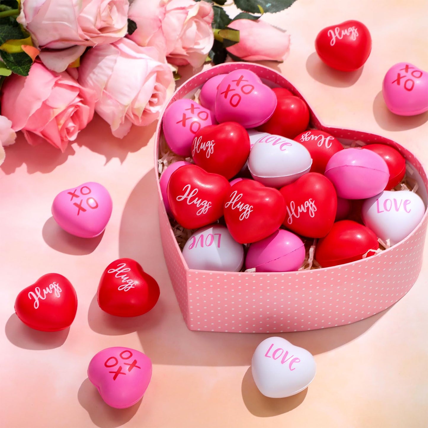 Zubebe Red Pink White Valentine'S Day Heart Stress Balls Heart Shaped Foam Balls 1.57 Inch Heart Stress Relief Toys Bulk For Kid